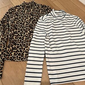 Brixton Blitz Leopard and Striped Navy Long Sleeve Turtleneck Small (2)